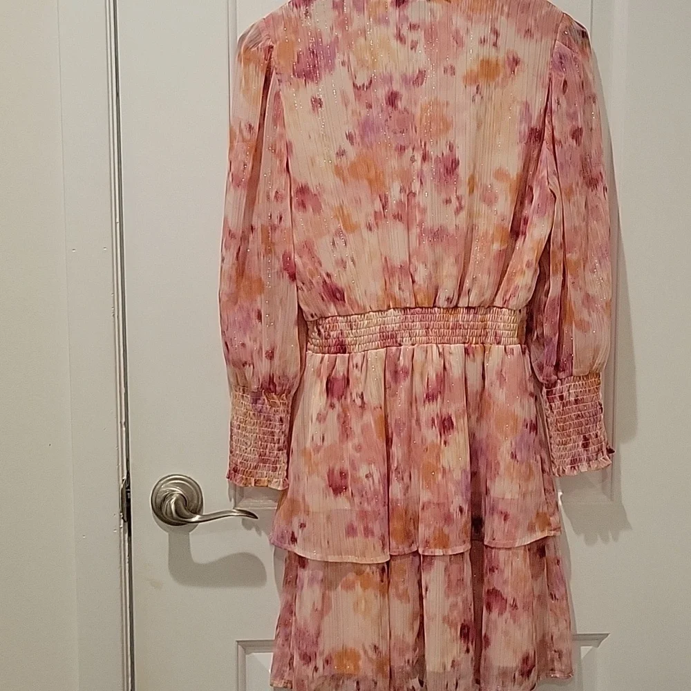 Aqua Pink and Orange Ruffled Tiered Long Sleeve Dress - Picture 8 of 10